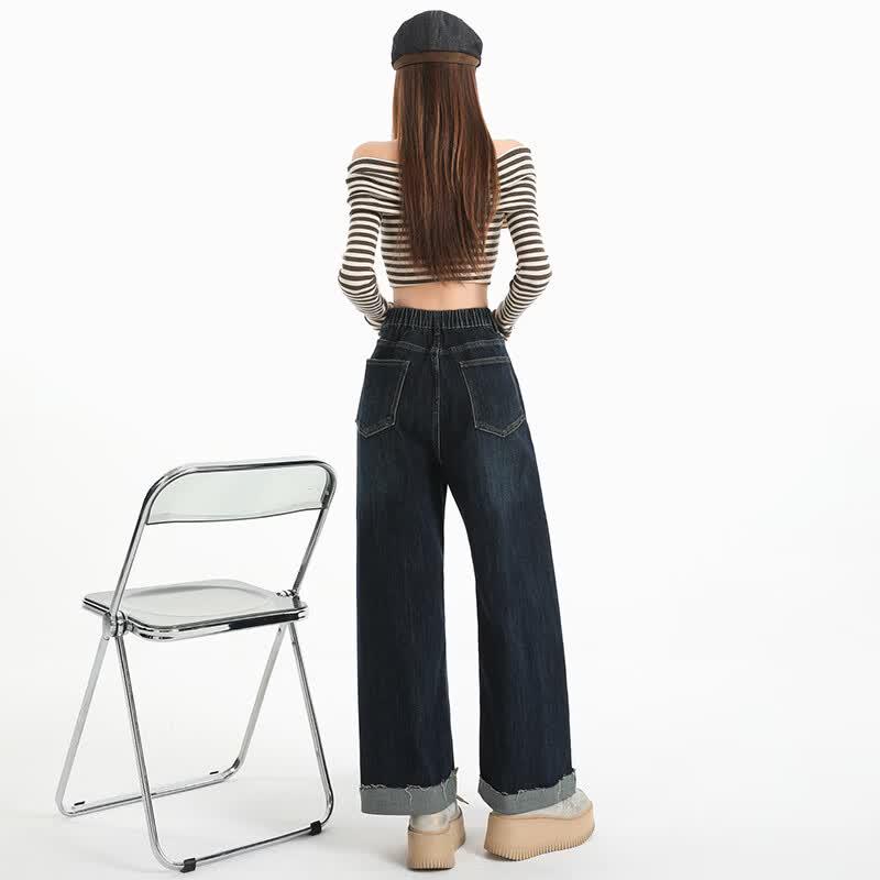 ZuoSe Women's Slim-Fit High-Waist Wide-Leg Denim Jeans