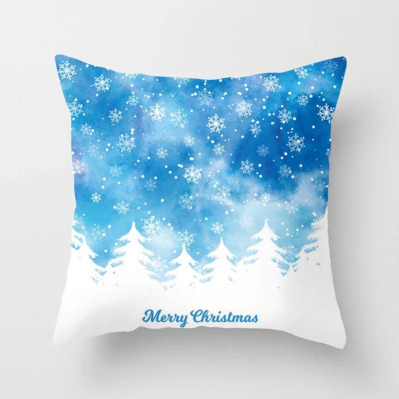Blauer Schneeflocken Weihnachts-Kissenbezug Heimdeko Ornament Anhänger Geschenk Kissen