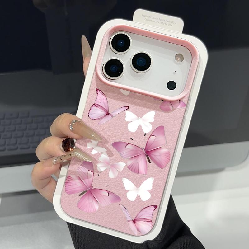 For iPhone 18 Pro Max Case Colorful Butterfly Leather Texture Silicone Cover For iPhone 17 16 15 14 13 Pro Max 16E 17E