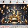 2D Flat Banner 1PC 30th Anniversary Party - Golden Anniversary Decorated Champagne Floral Decorations - Wedding Birthday