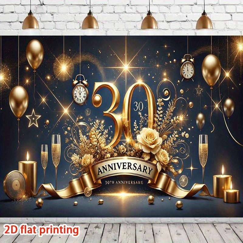 2D Flat Banner 1PC 30th Anniversary Party - Golden Anniversary Decorated Champagne, Floral Decorations - Wedding, Birthd