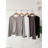 Honey J Unisex IreTic U Neck Shirring Solid Long Sleeve T shirT 4 Colors