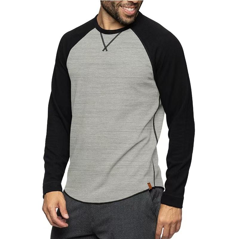 Men s long-sleeved, round-neck casual hoodie in a colour-blocked, loose-fit design S