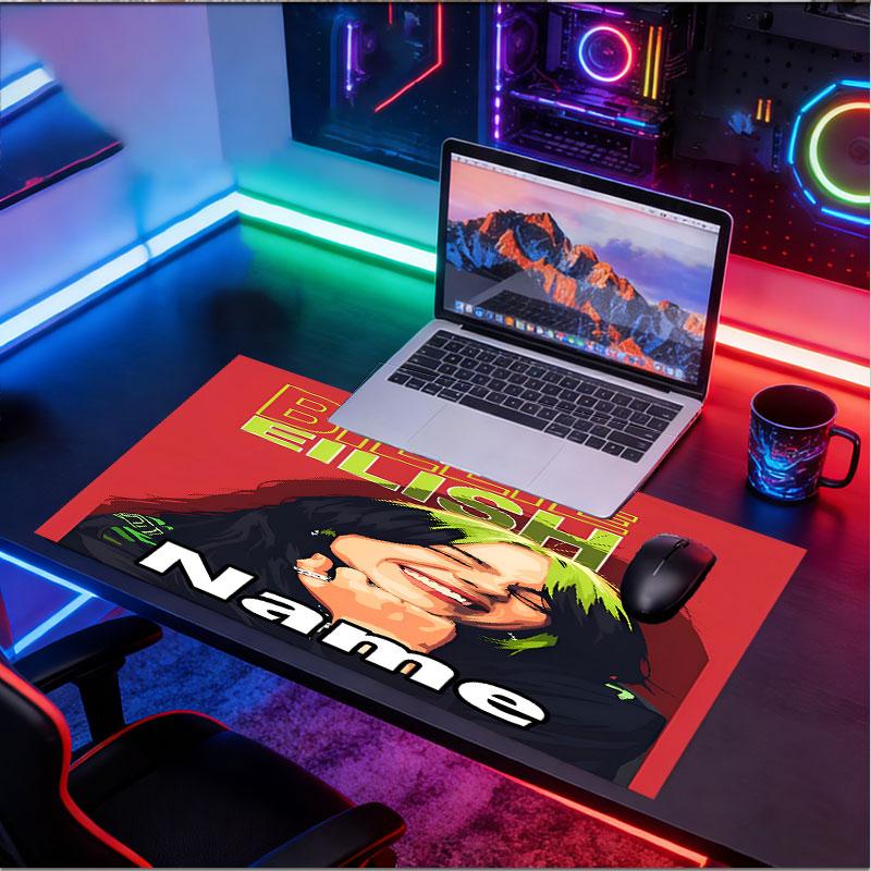 Custom Name Personalized Billie Eilish Pattern Mousepad, Laptop PC Desk Mat, Decorative Desk Mat for Home Keyboard Pad Gift