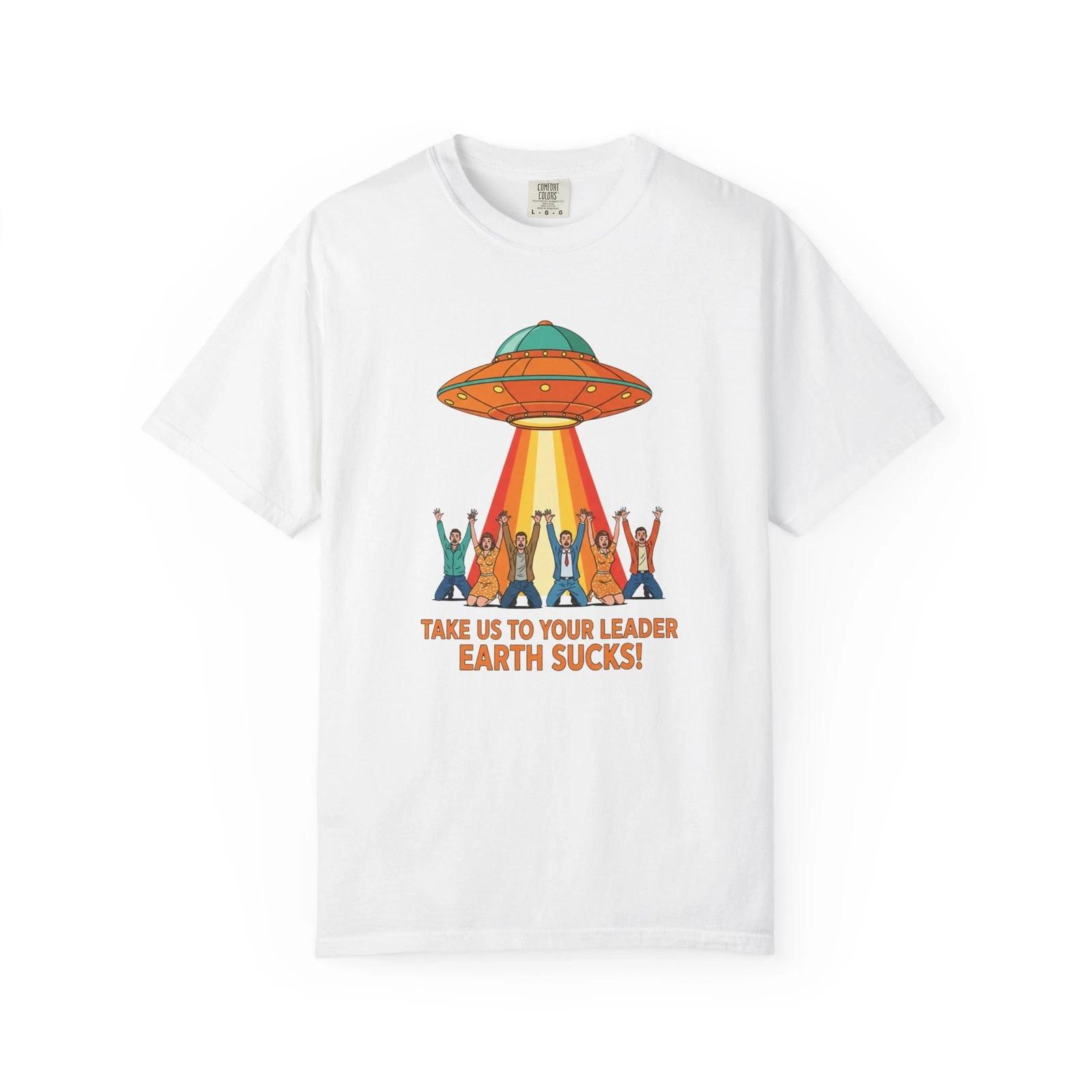 Take Us To Your Leader Earth Sucks T-shirt | Alien UFO Abduction Design M