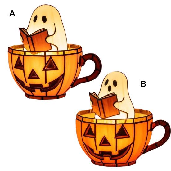 Ghost Reading Book Lamp Cute LED Ghost Reading in Pumpkin Cup Halloween Night Light for Bedroom Tabletop Decor