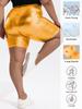 Women Large Size Foil-Stamped Shorts High Waist Shiny Metallic Elastic Shorts with Pocket