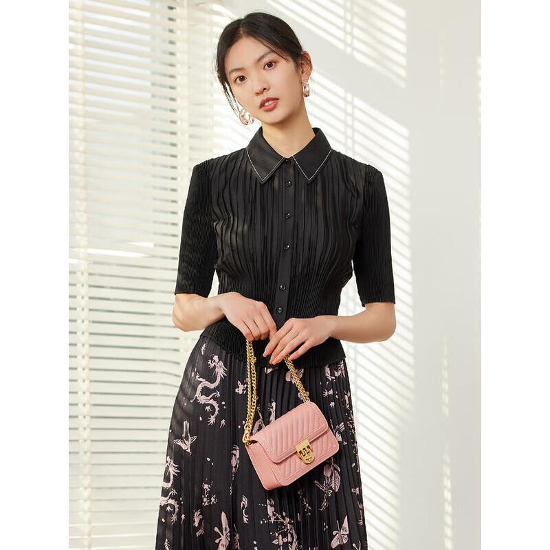 EP Yaying Pleated Slim-Fit Cropped Shirt M