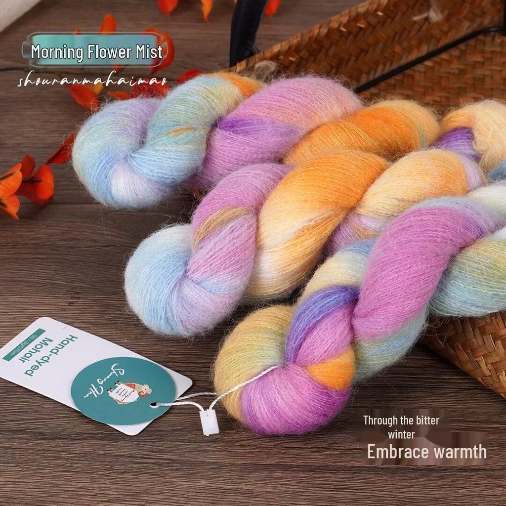 Hand-Dyed Gradient Mohair Silk Yarn for DIY Knitting and Fine Spinning
