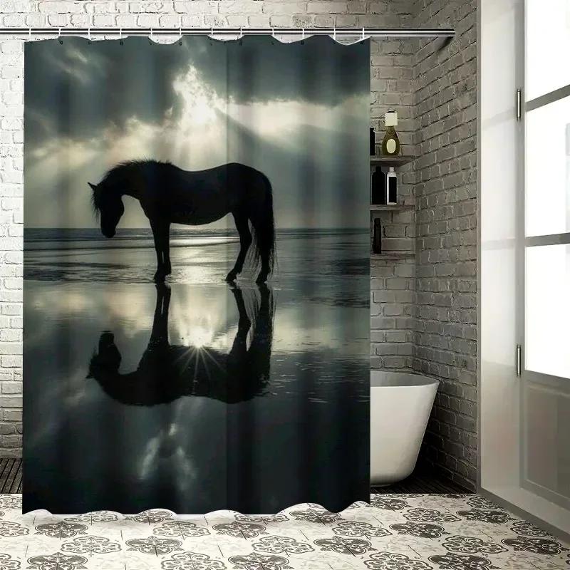 Mystical Horse Silhouette Waterproof Shower Curtain Heat Resistant Machine Washable Non-Transparent 180x180cm W90xH180cm
