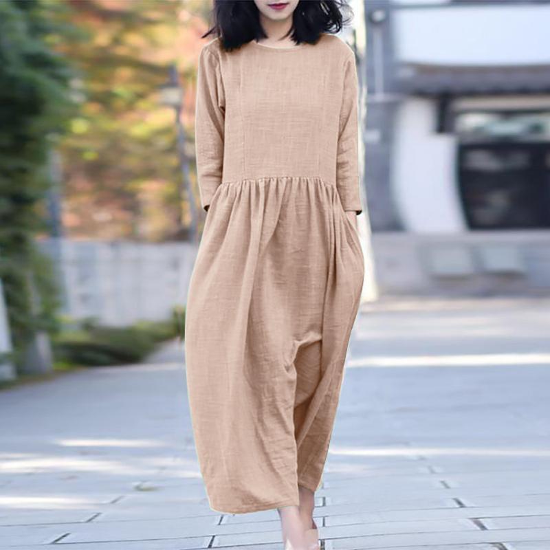 Buy ZANZEA Women O-neck 3/4 Sleeve Dress Spring Summer Loose