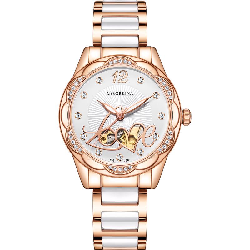 

Женские модные автоматические часы из керамической стали: Водонепроницаемые, Светящиеся, Бриллиантовые акценты