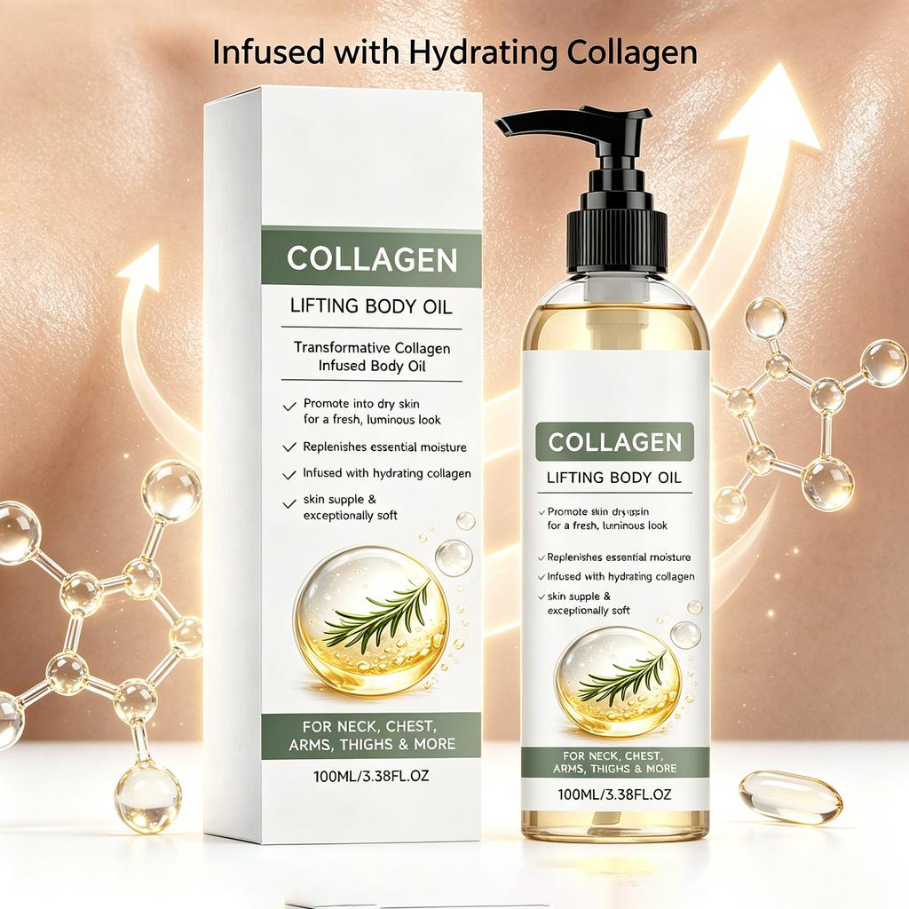 Rosmarin Kollagen Körperöl 100ml Tiefenfeuchtigkeit Nicht fettend Schnelle Absorption Glättet Hals, Dekolleté, Arme & Oberschenkel, Strahlende Hautpflege