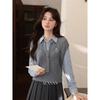Luxiangnan Women's Preppy Style Faux Two-Piece Lapel Shirt