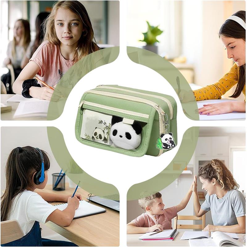 Large Capacity Panda Pencil Case, Cute Pencil Case, Zipper Pen Pouch Holder with Panda Keychains Brooch Notepad, MultiLayer Cute Pencil Case for Girls