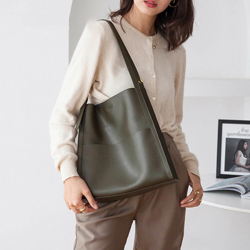 Cowhide Bag, Large Capacity Women's Versatile Commuting Shoulder Bag, New Hot Selling Women's Bag, Niche Design Tote Bag