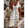 Vestido de Verano con Hombros Descubiertos de Encaje y Manga Corta Nuevo Estampado Holgado Casual Vestidos de Fiesta Moda Femenina Elegante Línea A Talla Grande Ropa Dulce