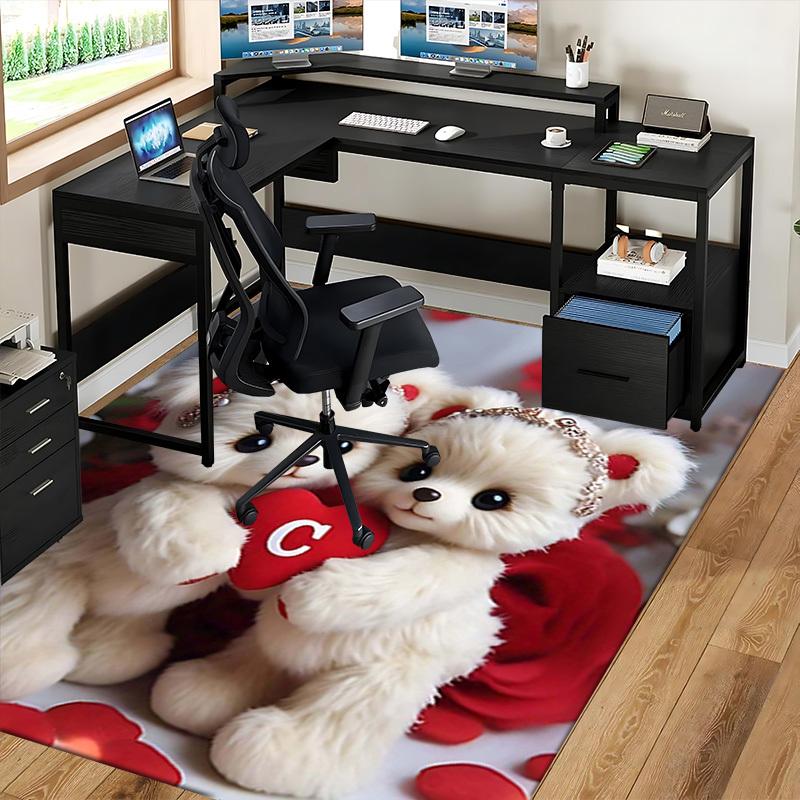 1pc Teddy Bear Love Heart Chair Mat - Anime Cartoon Design, Valentine's Day Gift, Non-Slip Carpet for Office Chair, Suitable for Home Decor, Living Ro