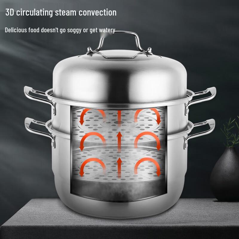 Lechu Heli Zhenshang 410 Stainless Steel 28cm Three-Layer Multi-Purpose Steamer