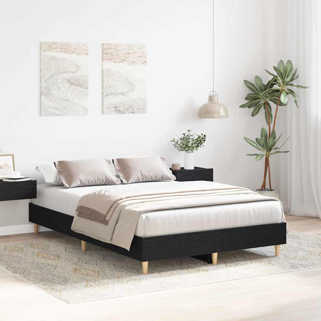 Bed Frame Black Oak Effect 193 X 143 X 25 Cm Engineered Wood