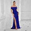European and American Banquet Design Split-ended Dress, Heavy Industry One-word Collar Slim and Thin Sequined Dress Long Dress
