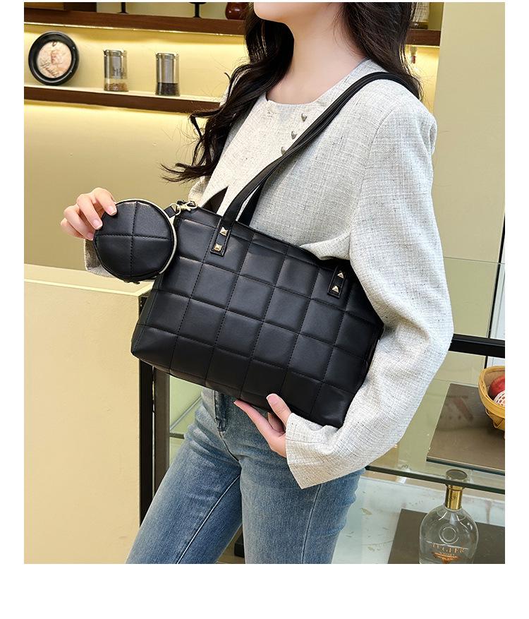 Women's 2025 Quilted Shoulder Bag Set - Trendy Korean Style, Large Capacity Handbag