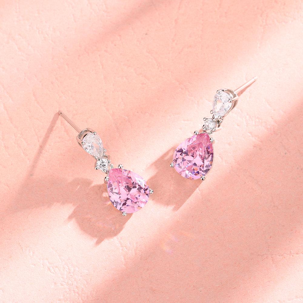 Pink Zircon Teardrop Earrings - Korean Fashion, Charming Goddess Style, Perfect Valentine's Gift with Rhinestone Dangle Design