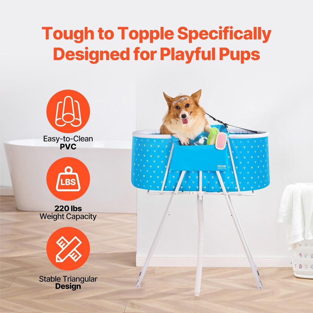 Foldable Dog Bathtub Elevated Light Blue Pet Bathing Station for Dog & Cat