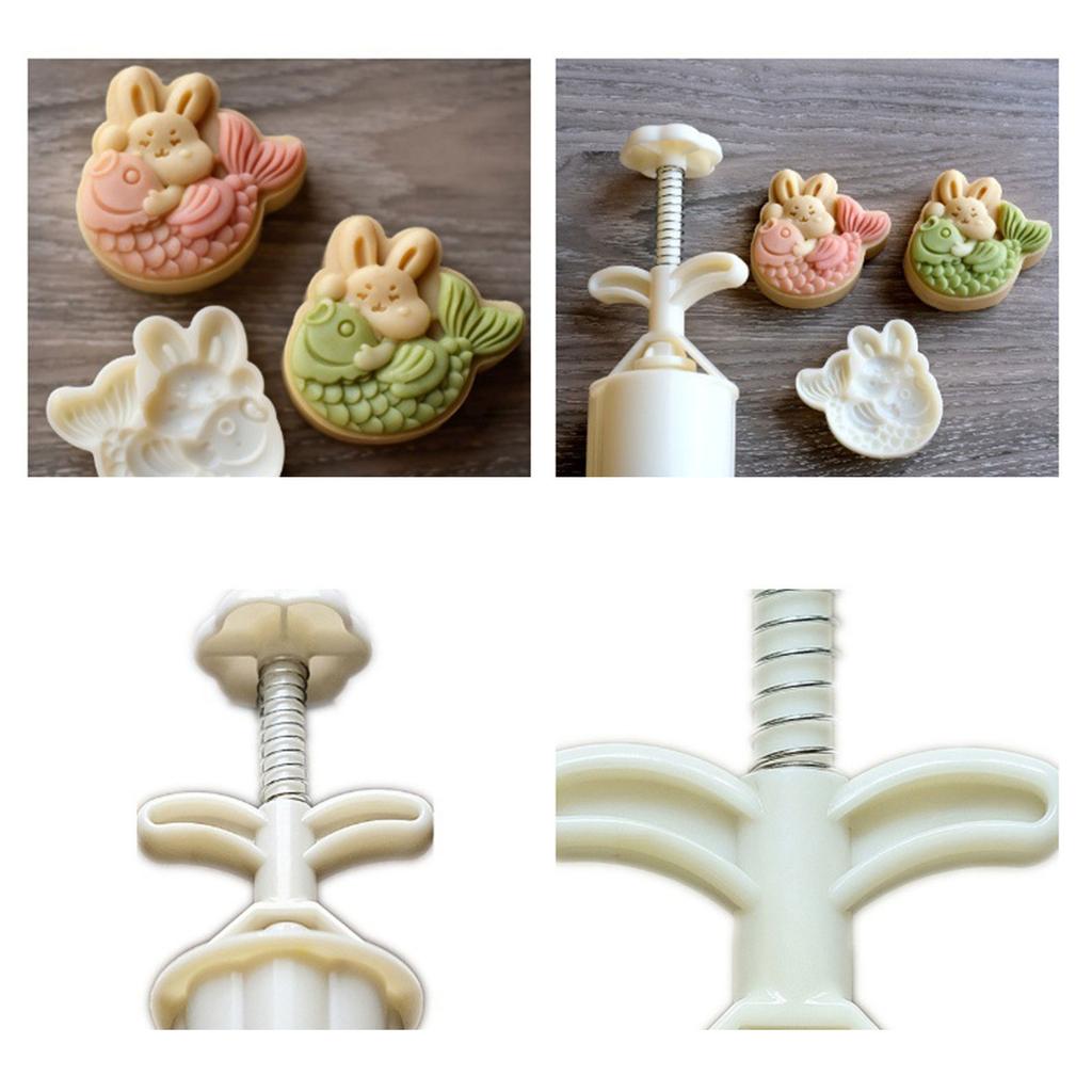 Hase mit fischförmigen Mondkuchenstempeln Kunststoffmaterial Mondkuchenformen Mondkuchenwerkzeuge Handdruck Backzubehör