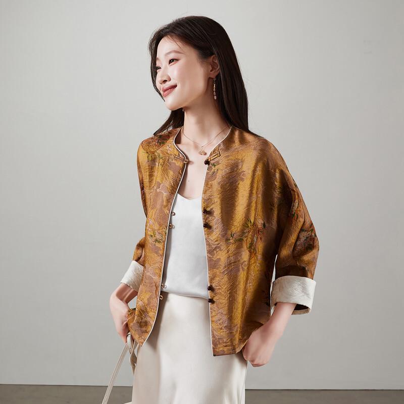 SOFSIL Women s New Chinese Style Printed Stand-Up Collar Jacket XL