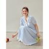 Zhang Daren 2026 Summer Plus Size Women's Dress for Chubby Girls, Slimming and Elegant Dress, Retro Style Blue A-Line Dress