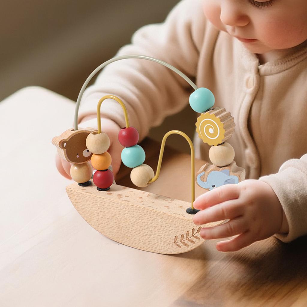 Portable Wooden Bead Maze Toy Wooden Circles Bead Wire Maze Abacus Puzzle Toys for Learning Counting with Wire Frame