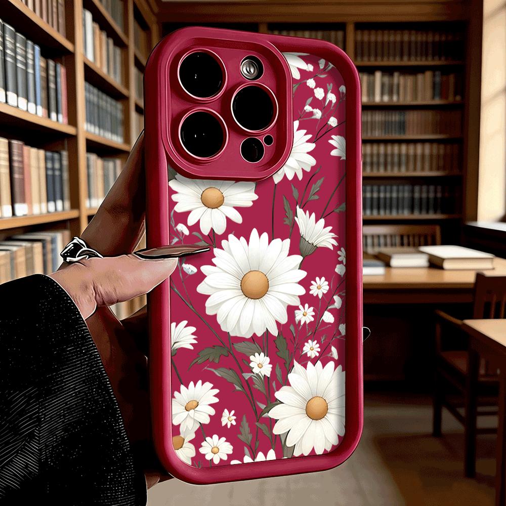 White Daisy Floral Pattern Luxury Anti-Slip TPU Phone Case For Xiaomi Redmi Note 15 14 13 12 11 10 9 Pro Full Protective Cover