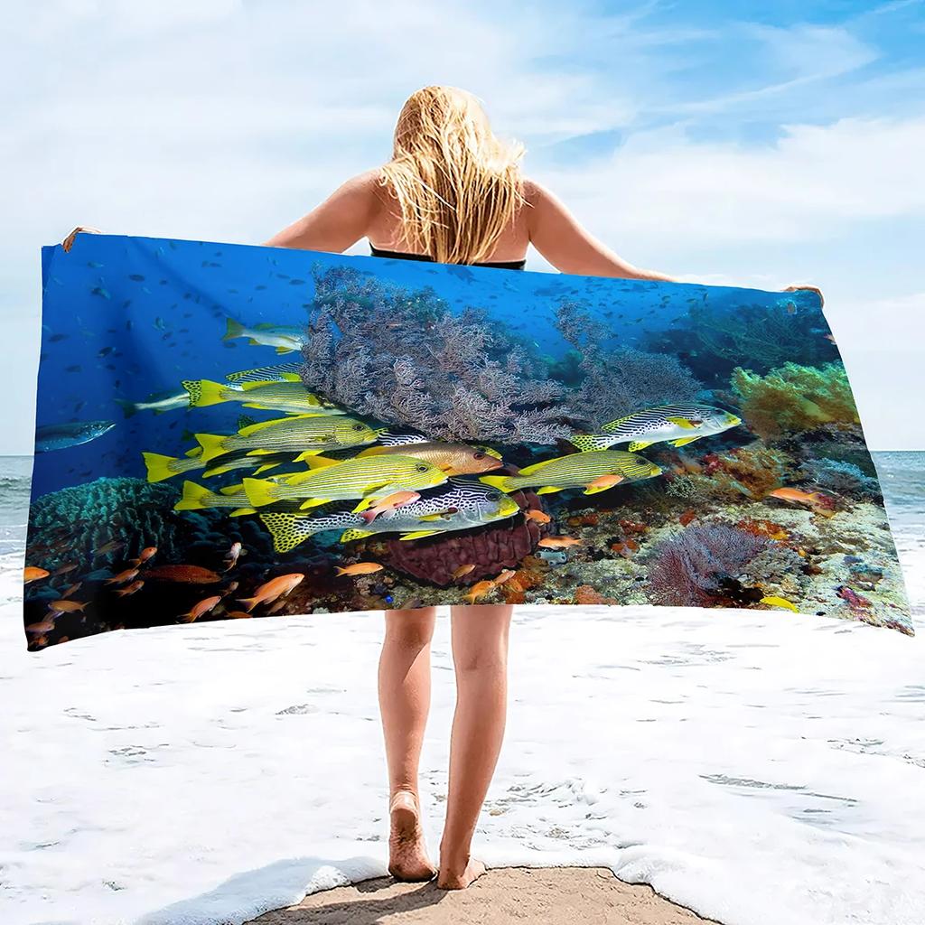 Ocean Wave Bath Towel - Vibrant Sunset Design, Soft Absorbent, Perfect for Summer Relaxation, Adds Beach Vibes to Your Vacation