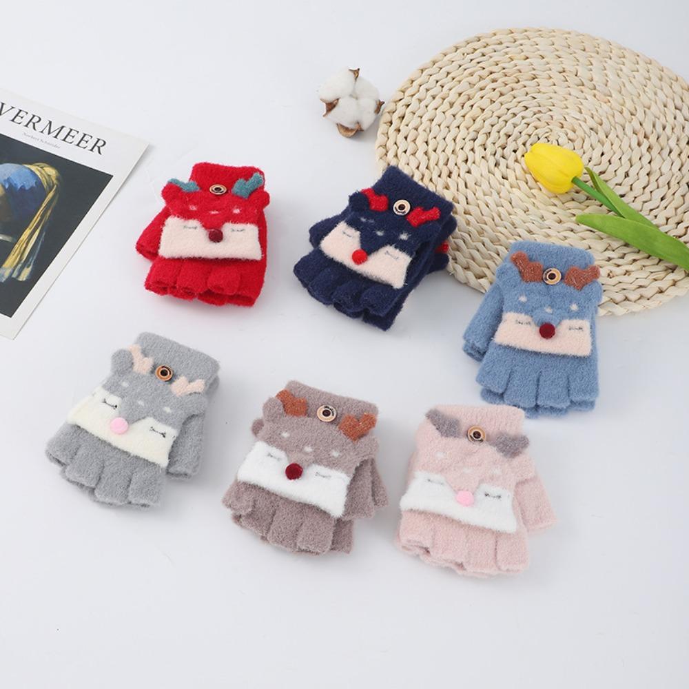 Winter Warm Knitting Mittens Breathable Fingerless Gloves Lovely Kids Gloves  Boys Girls