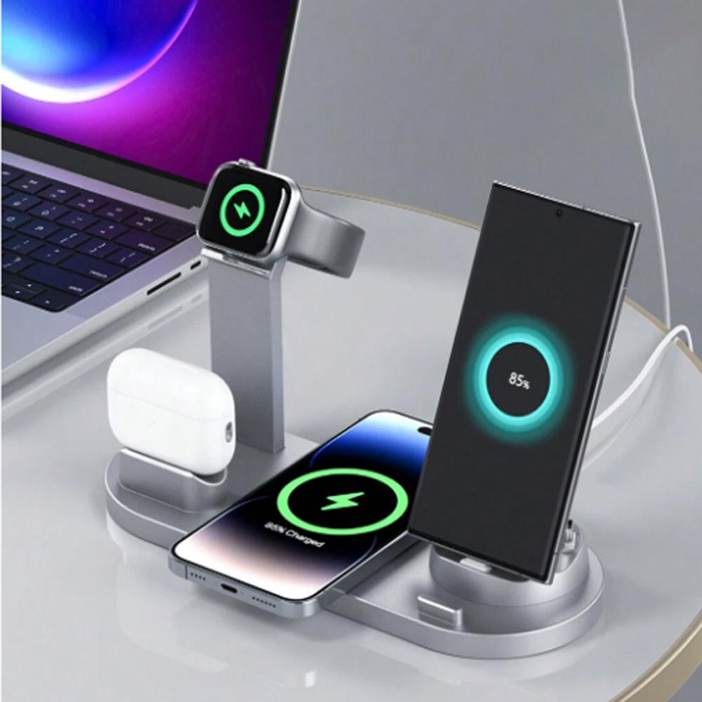 Soporte Cargador Inalámbrico 4 en 1 de 60W Para iPhone 15 14 13 12 X Samsung Galaxy S22 S21 Reloj Airpods Estación Dock de Carga Rápida