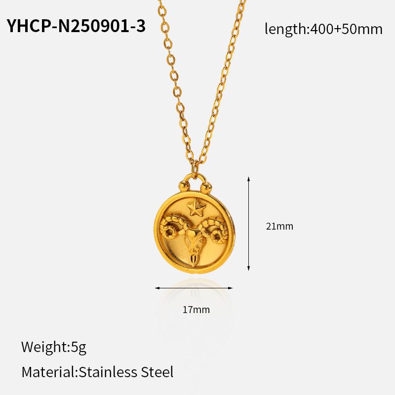 Electroplated Zodiac Pendant Necklace Titanium Steel Light Luxury Choker Fashion Jewelry for Women