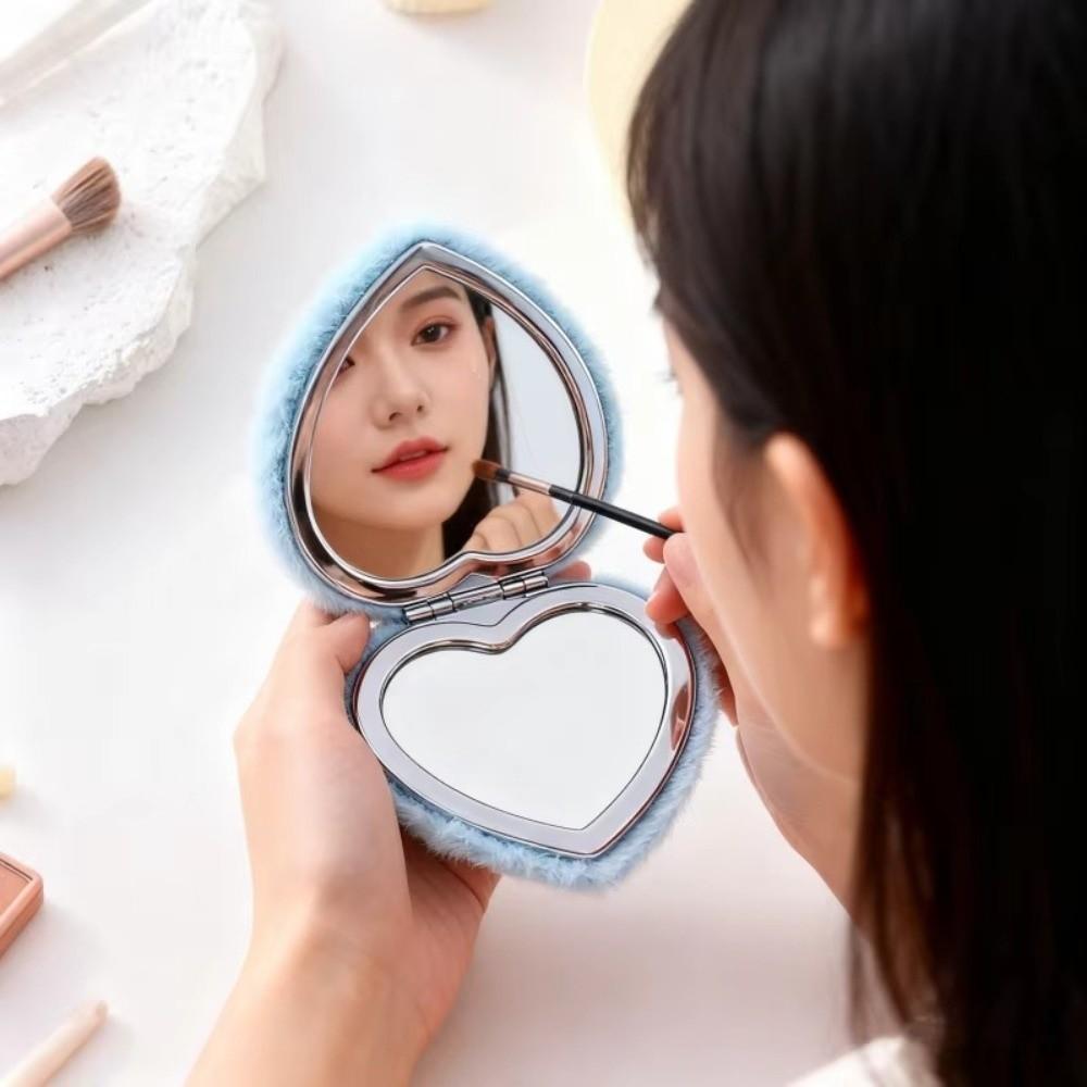 Mini Pocket Travel Handheld Mirror Double-sided Cosmetic Mirror New Plush Makeup Mirror Student