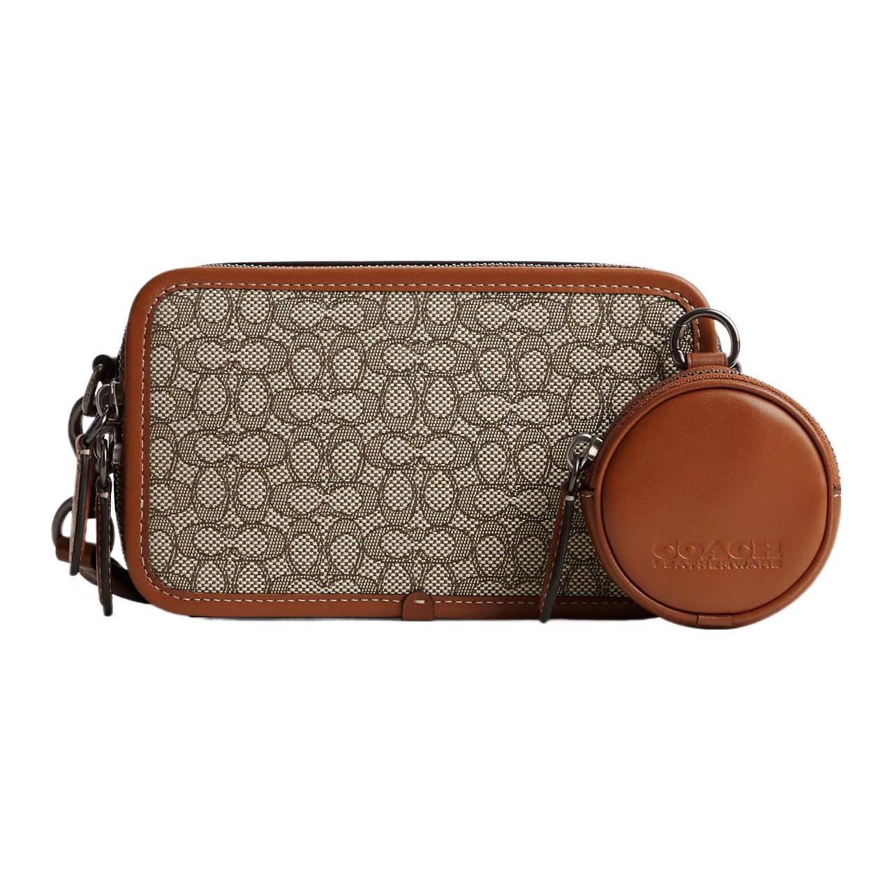 

Coach Charter 19 Logo Embossed Classic Monogram Zip Closure Jacquard Calfskin Shoulder Crossbody Bag Small Men bags Brown Gray CM372-URC Basic Set (Bag+Dust Bag)
