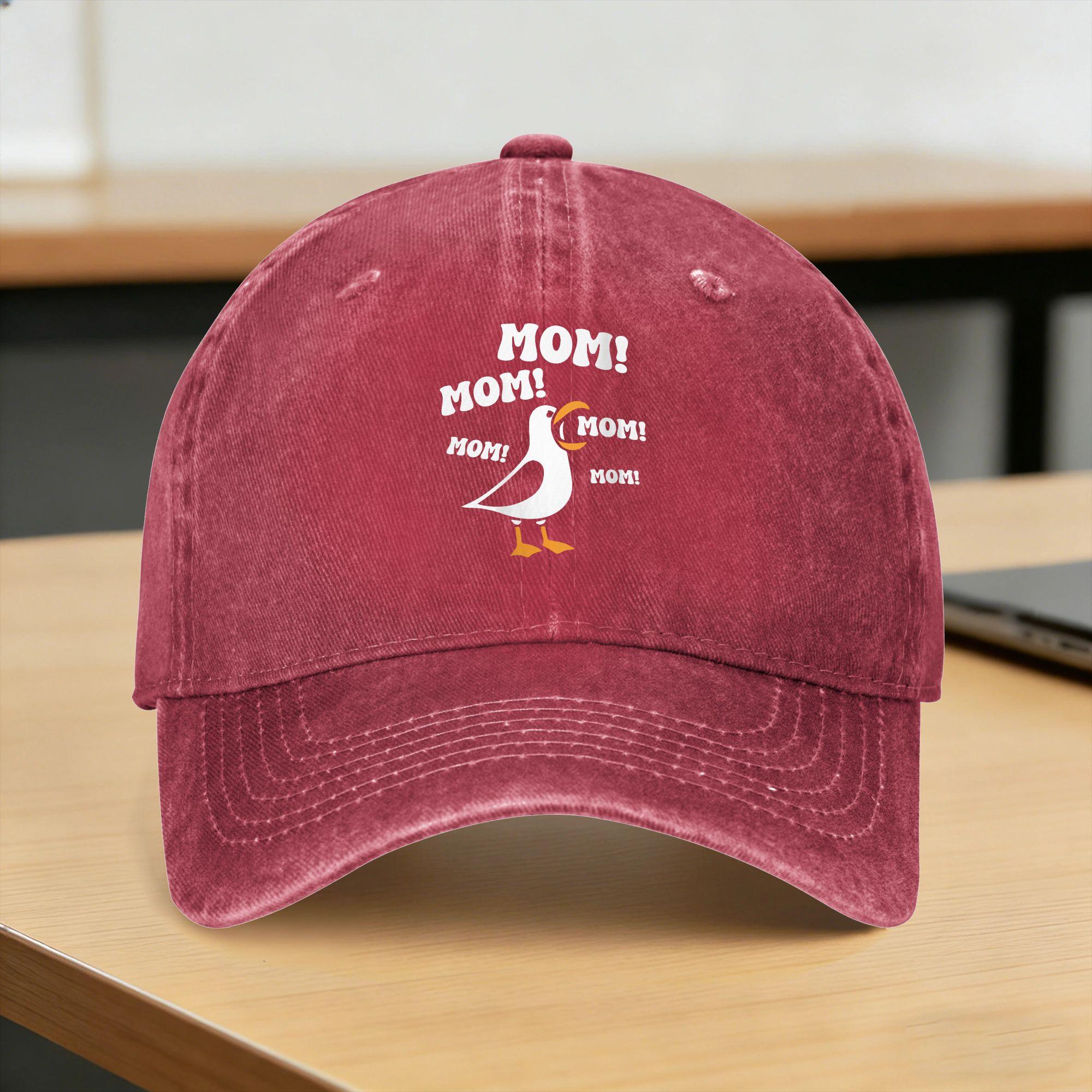 Mom Mom Mom Seagull Funny Mom Life Mothers Day Washed Baseball Cap  Classic Sun Hip Hop Hats Summer Hunting Camping Snapback Cap One Size