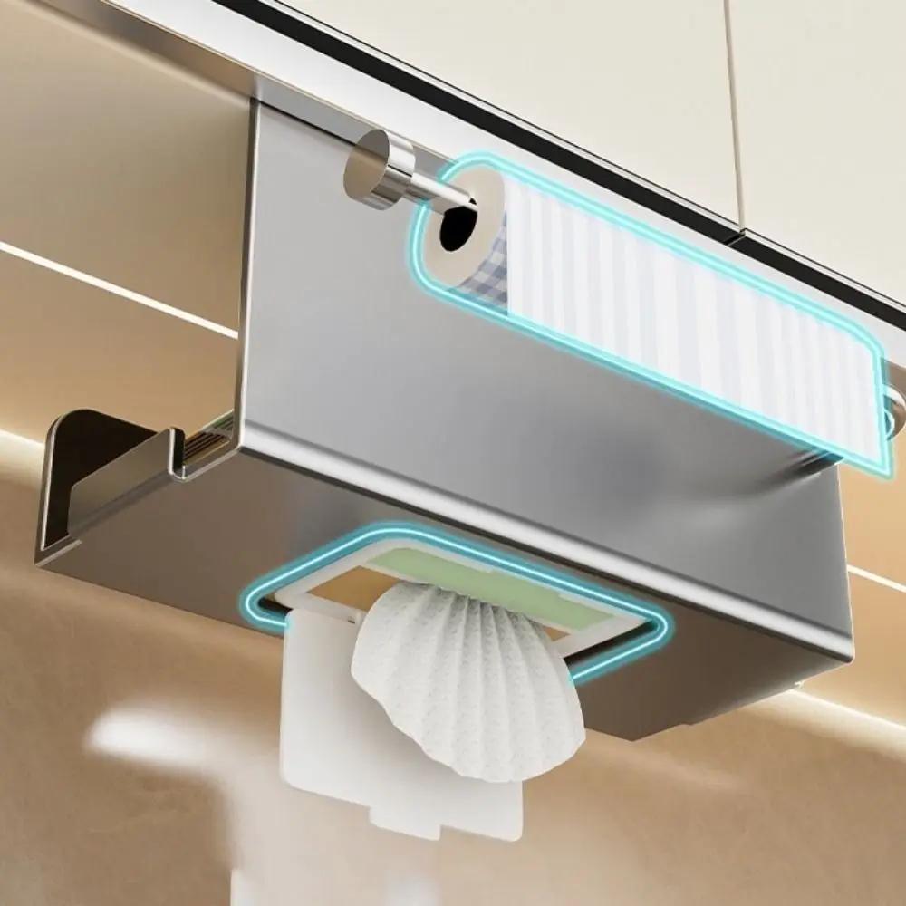 Wall Mounted Tissue Box With Storage Shelf Kitchen Roll Dispenser For Cling Film Towels and Seasoning Jars Space Saving