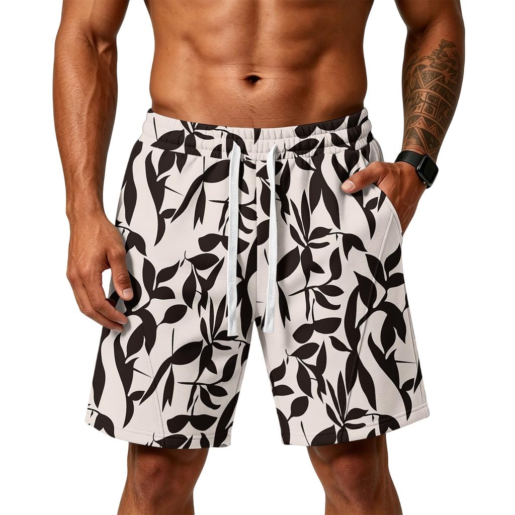 Men Floral Print Loose Fit Athletic Training Gym Beach Shorts with Pockets Elastic Waistband Drawstring Casual Sportswear