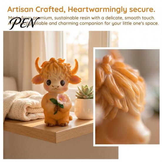 Creative Birthday Gifts for Friends Highland Cow Holding Flower Statue, Cute Resin Animal Figurine, Desk Accessories Women Farmhouse Sculpture