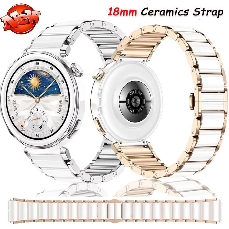 18mm Keramický řemínek pro Huawei Watch GT5/4 41mm/GT5 Pro Watch5 42mm Jemný náramek Kovový náramek k hodinkám Příslušenství pro Huawei Watch GT5 GT4