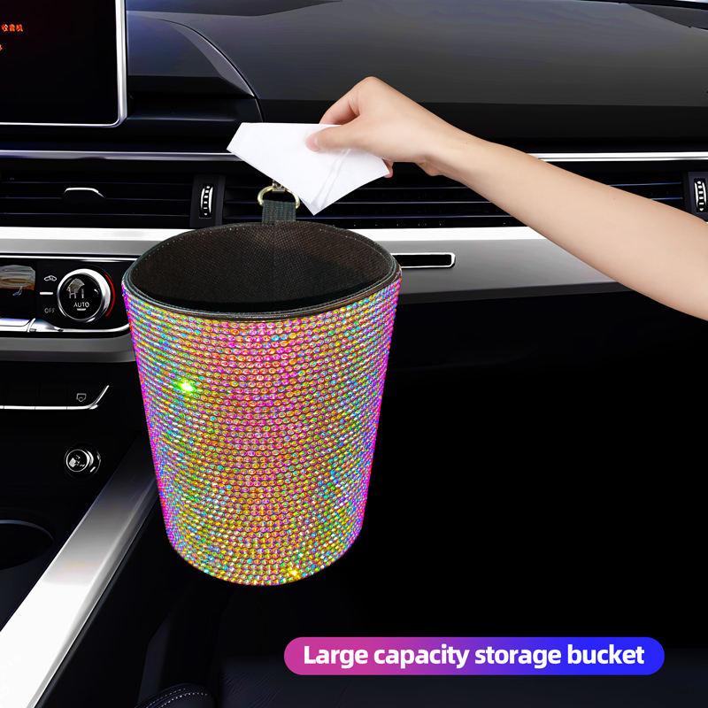 

Rhinestone Car Trash Can Cute Garbage Cans Auto Air Vent Trash Bin Portable Waterproof Pink Bling Car Accessories for Women золотой
