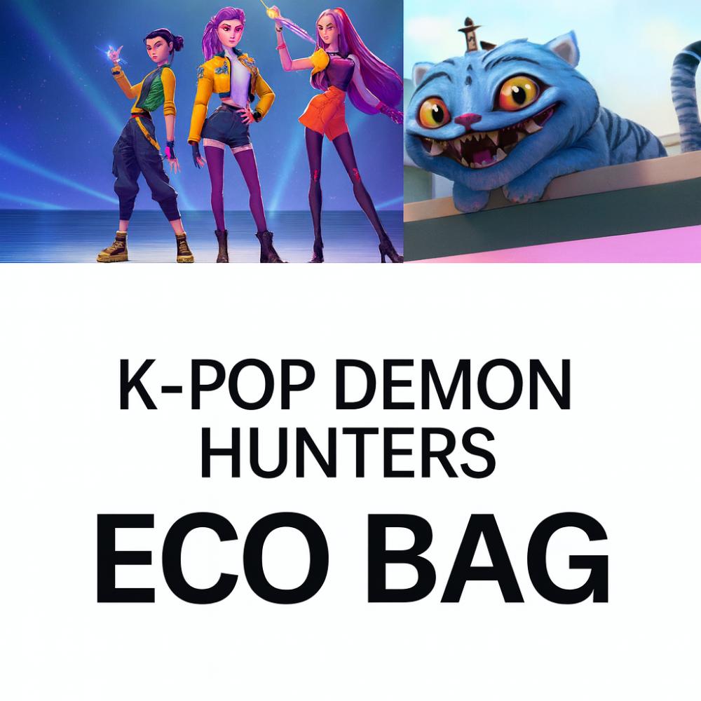 K-Pop Demon Hunters Folk Art Mascot Eco Tote: The Adorable Derpy Tiger & Sussie Magpie Canvas Bag - white