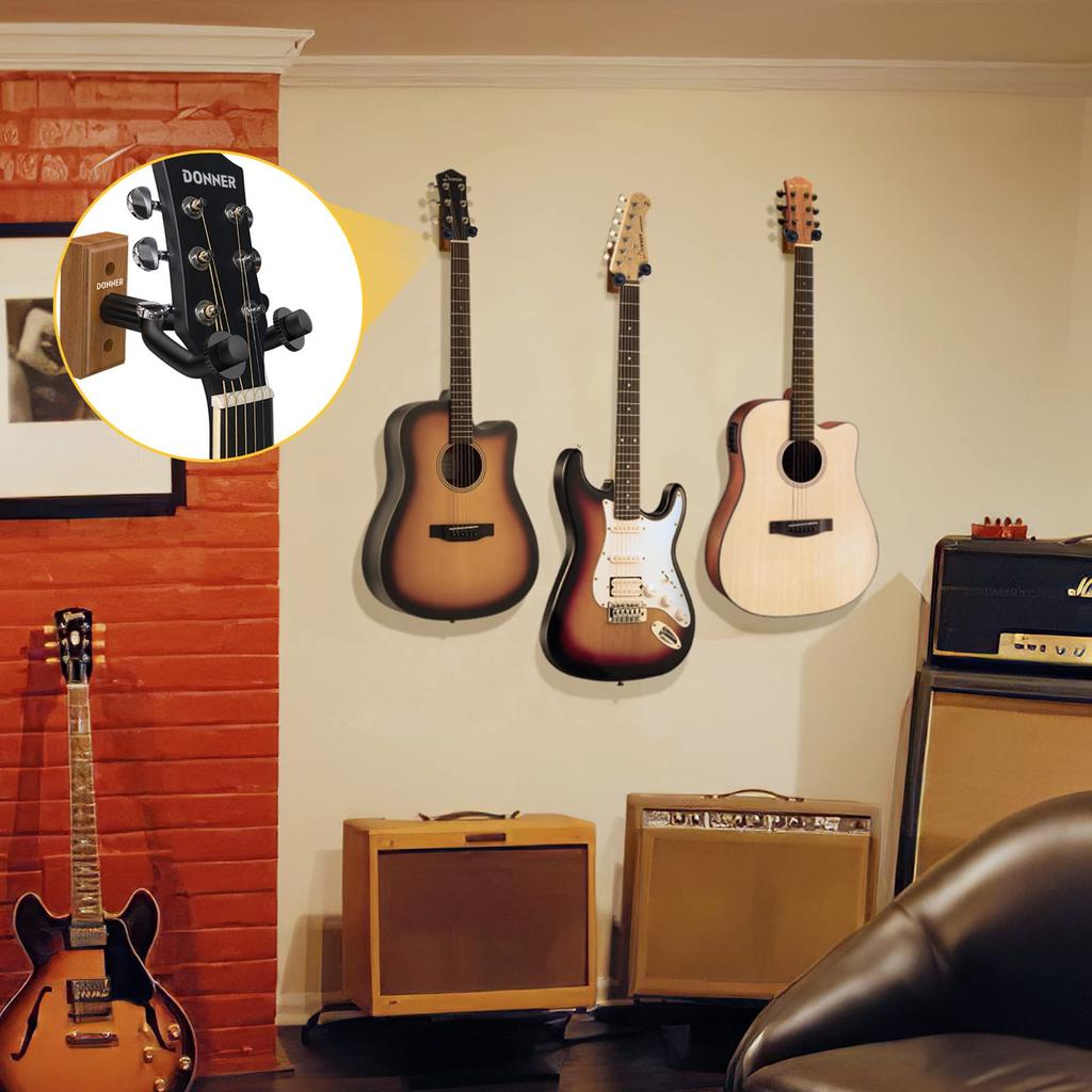 Donner Gitarrenaufhänger Wandmontage Schwarznuss-Material Belastbarkeit 10 kg mit Schrauben Bass/Ukulele (6 Stück)