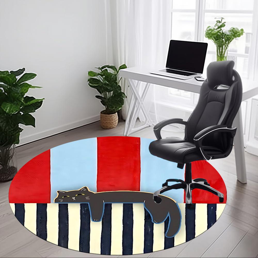 1pc Cat Stripes Office Round Area Rug, Mat Suitable For Office, Under Office Chairs Bedroom Living Room Home Decor, Room Deco
