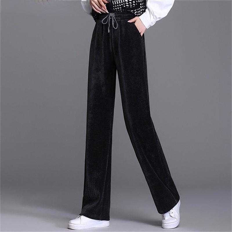 Autumn Winter Women High Waist Vintage Wide Leg Trousers Elegant Thickening Warm Loose Quality Streetwear Corduroy Loose Pants