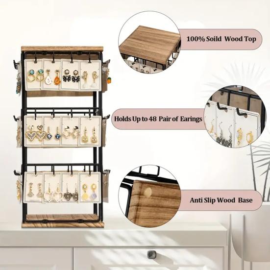 Earring Display Stand with 48 Hooks Earring Display Holder for Vendors 360 Degree All-Round Display Necklaces Bracelets Earring